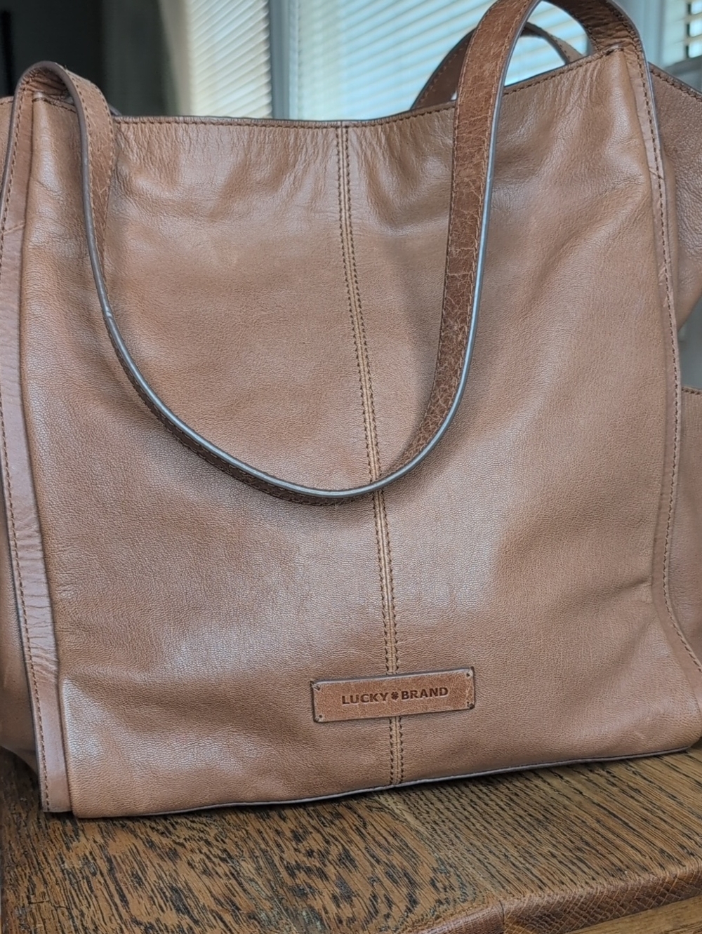 Lucky Brand Tan Leather Tote with Double Shoulder Straps